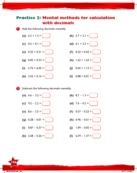 Work Book, Mental methods for calculation with decimals