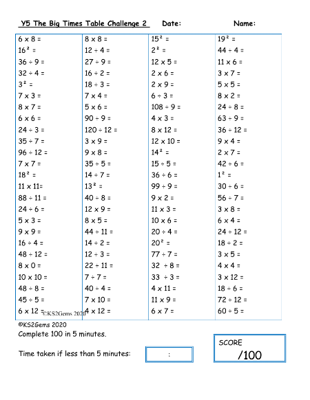 The Big Times Table Challenge 2