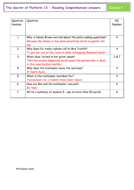 5. Reading Comprehension answers