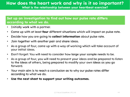 Pulse rates - Investigation instructions