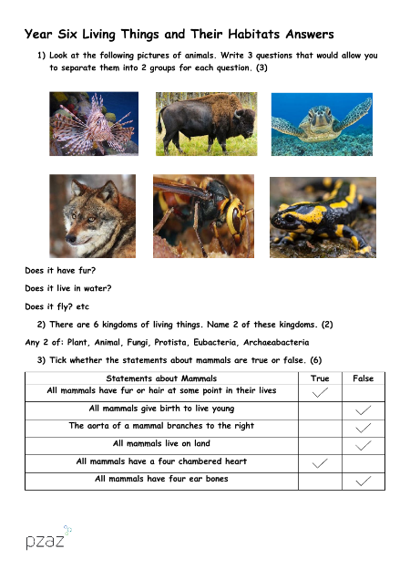 Living Things and their Habitats - Answers