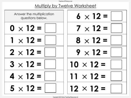 Multiply by Twelve - Worksheet