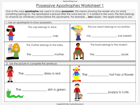 Possessive Apostrophes - Worksheet