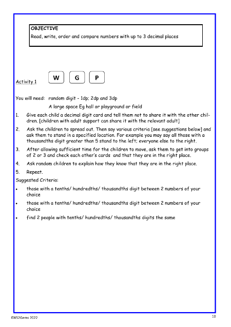 Order and compare numbers with 3dp worksheet