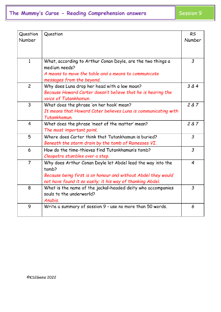 3. Reading Comprehension answers