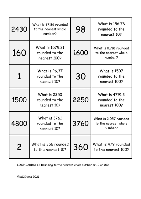 Loop Card Game - Rounding to the nearest whole number or 10 or 100