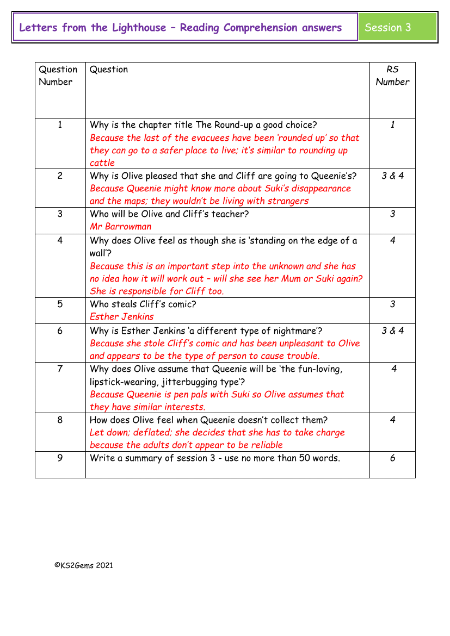 4. Reading Comprehension answers