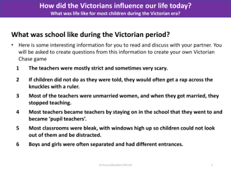 What was school like during the Victorian period? - Info sheet