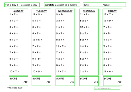 6, 7 and 9 Times Table