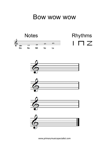 Instrumental Year 4 Stave Notation Sheets - Bow wow wow worksheet solfa