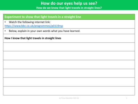 How I know that light travels in a straight line? - Worksheet - Year 6