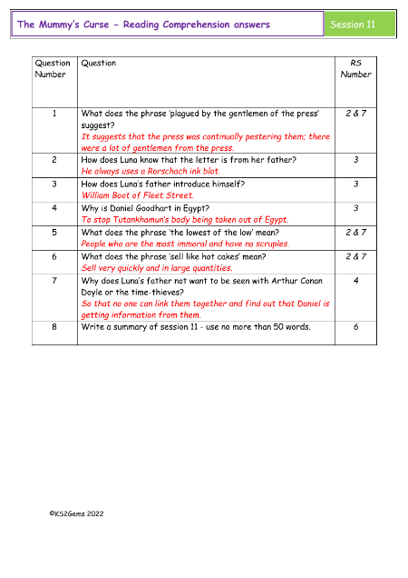 5. Reading Comprehension answers