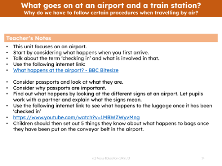 Why do we have to follow certain procedures when we travel by air? - Teacher notes