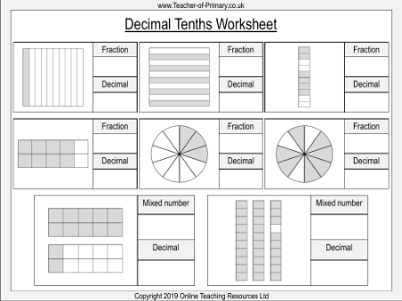 Decimal Tenths - Worksheet