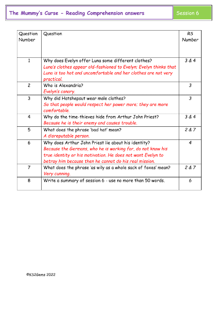 5. Reading Comprehension answers