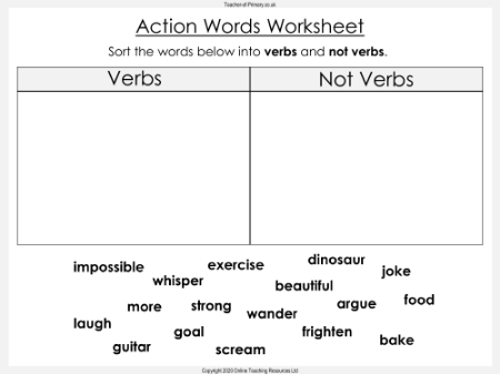 Action Words  - Verbs - Worksheet