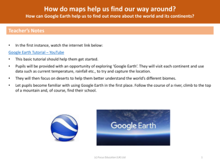 How can Google Earth help to find out more about the world and its continents?  - Teacher notes