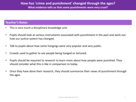 What evidence tells us that some punishments were very cruel? - Teacher's notes