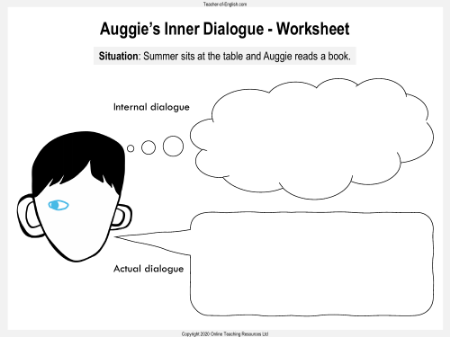 Wonder Lesson 27: November - Auggie's Inner Dialogue Worksheet 1