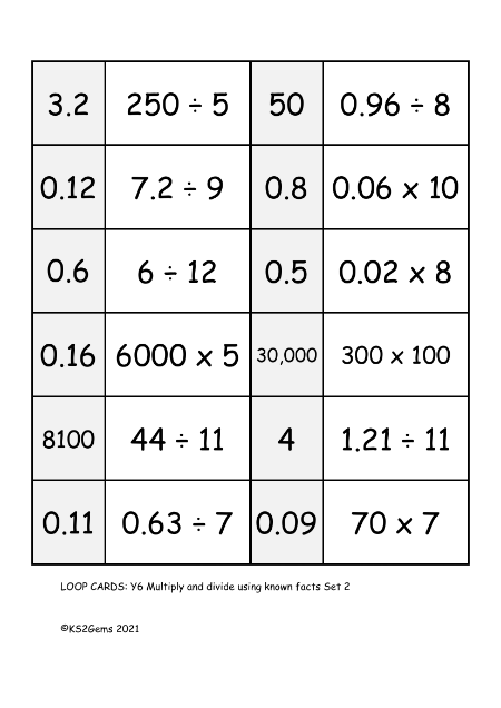 Loop Card Game - Multiply and divide using known facts Set 2