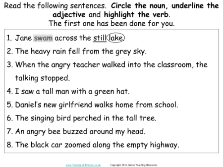 Parts of Speech - Worksheet