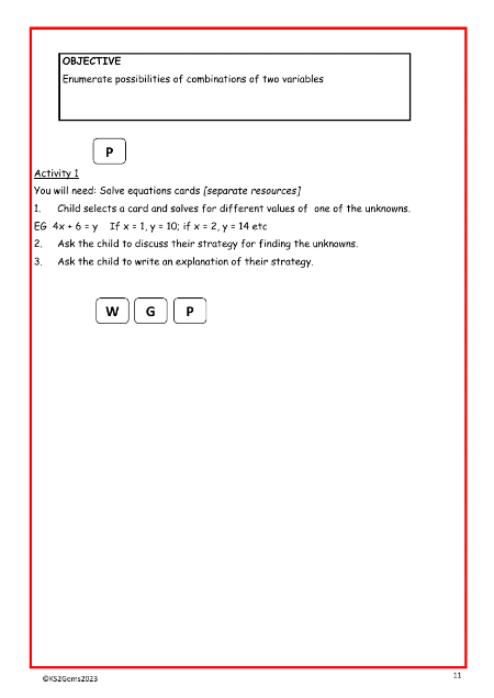 Two variable possibilities worksheet