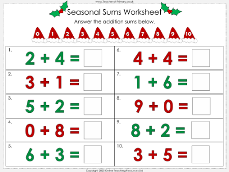 Seasonal Sums - Worksheet