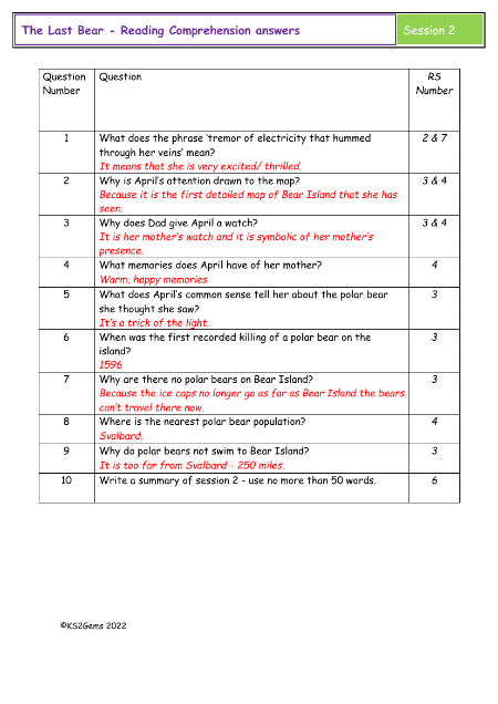 5. Reading Comprehension answers