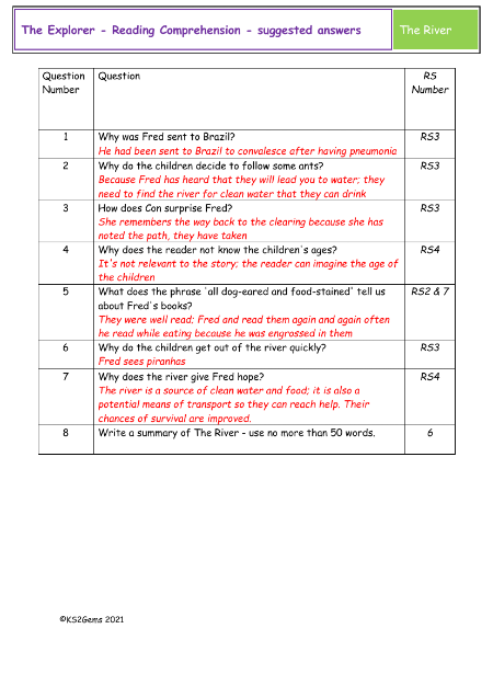 6. Reading Comprehension suggested answers