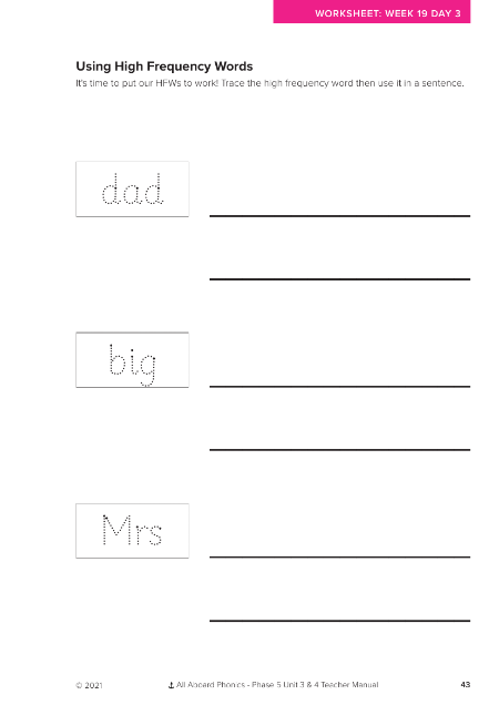 Using High Frequency Words activity - Worksheet