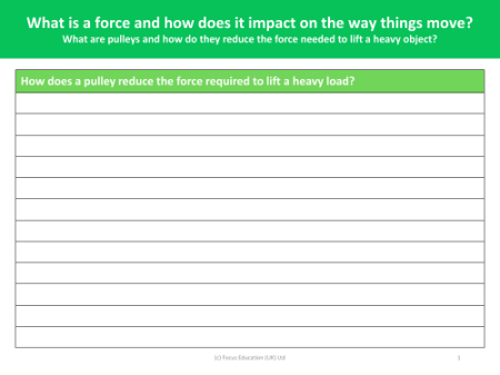 How does a  pulley reduce the force required to lift a heavy load? - explanation - worksheet