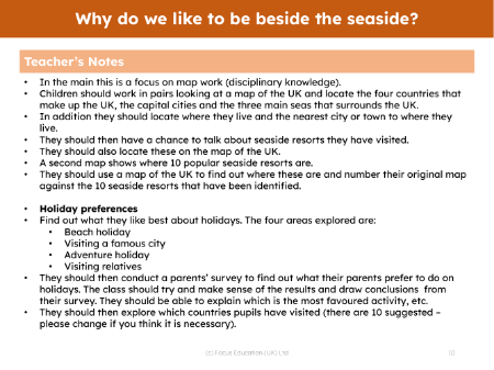 Where are the nearest seaside resorts to our school? - Teacher notes