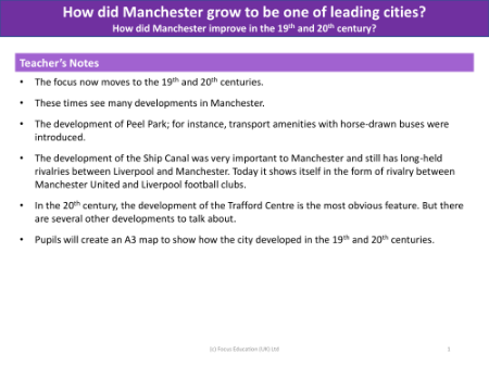 How did Manchester improve in the 19th and 20th centuries? - Teacher notes