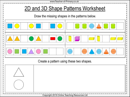 2D and 3D Shape Patterns - Worksheet
