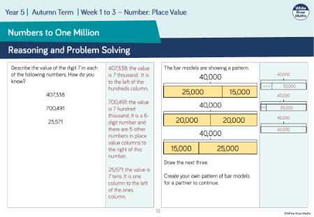 Numbers to a million: Reasoning and Problem Solving