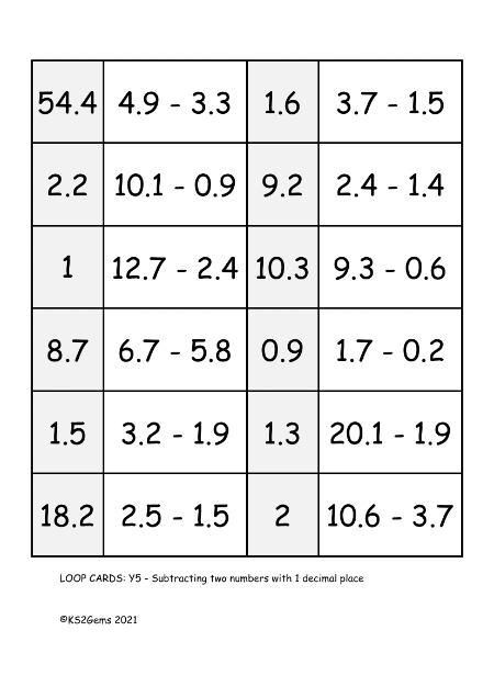 Loop Card Game - Subtracting two numbers with 1 decimal place