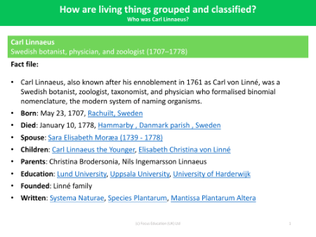 Carl Linnaeus - Info sheet