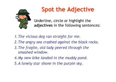 Descriptive Writing - Lesson 1 - Spot the Adjective Worksheet