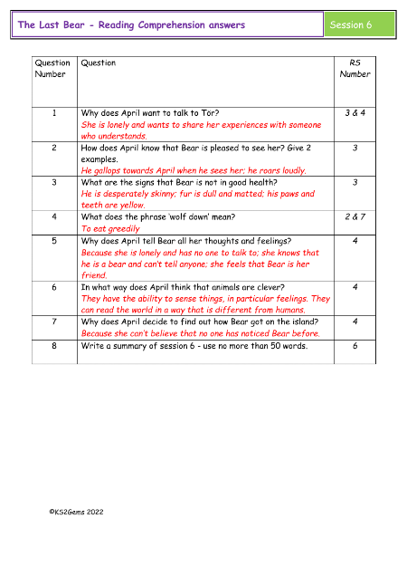 3. Reading Comprehension answers