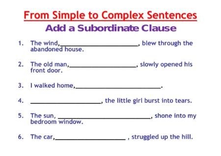 Writing to Entertain - Lesson 7 - From Simple to Complex Sentences Worksheet