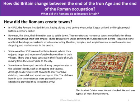 How did the Romans create towns? - Info pack