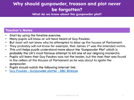 What do we know about the Gunpowder plot? - Teacher notes