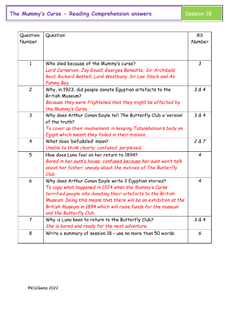 3. Reading Comprehension answers