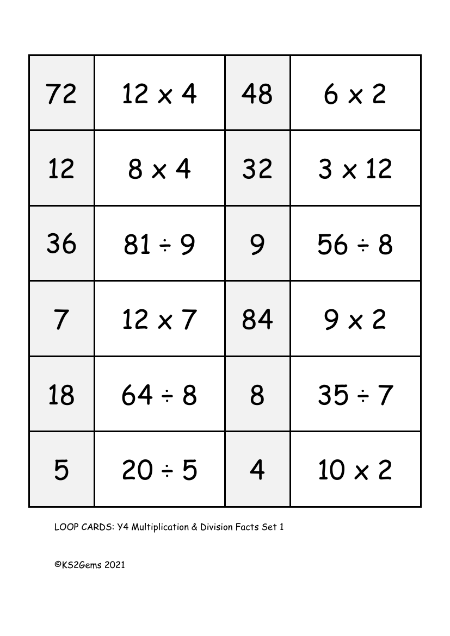 Multiplication and Division Facts Set 1