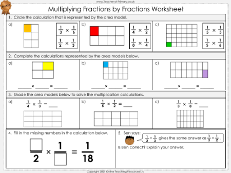 Multiplying Fractions by Fractions - Worksheet