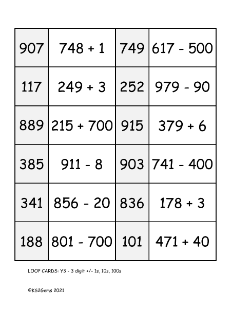 Add or Subtract 1 digit, 10s, 100s