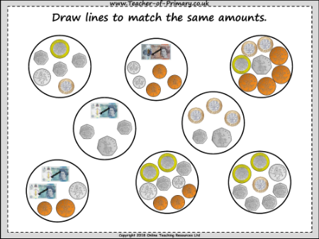 1st Grade Money - Making the Same Amount - Worksheet
