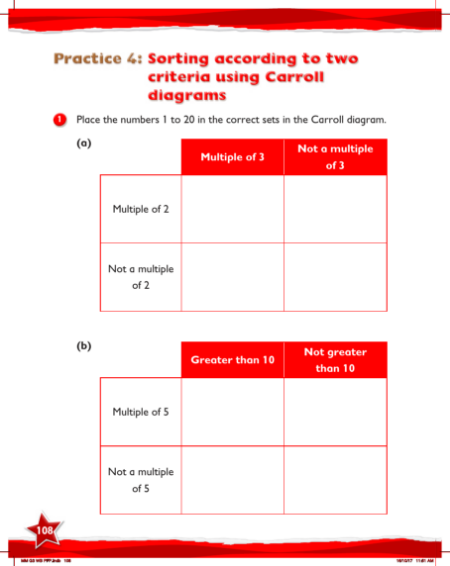 Max Maths, Year 3, Work Book, Sorting according to two criteria using Carroll diagrams