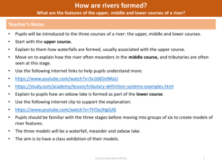 What are the features of the upper, middle and lower courses of a river?  - Teacher notes