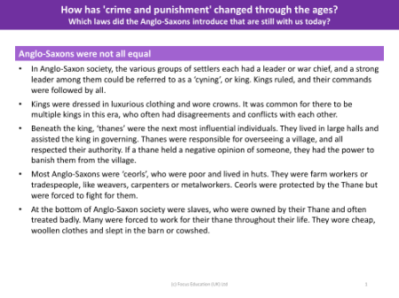 Anglo-Saxons were not all equals - Crime and Punishment - Year 5